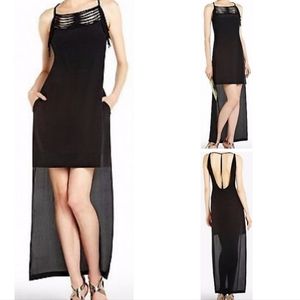 BCBGMaxazria Tamsyn Silk High Low Slip Fringe Braid Spaghetti Strap Dress *sz M*